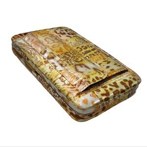 NWOT rare Vintage metal frame faux leather animal print patchwork clip wallet
